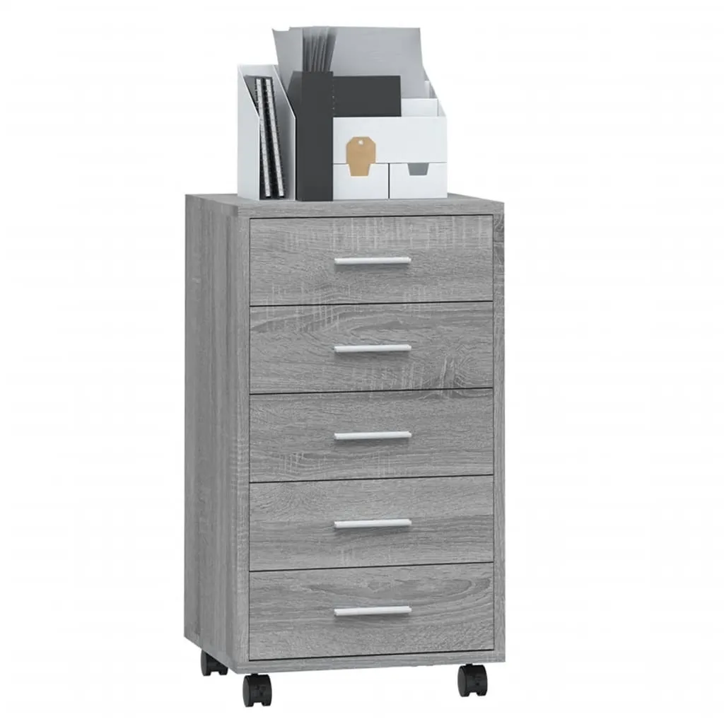 Cassettiera SYFAX™ Grigio Sonoma Legno Multistrato Ruote Salvaspazio Casa - 3