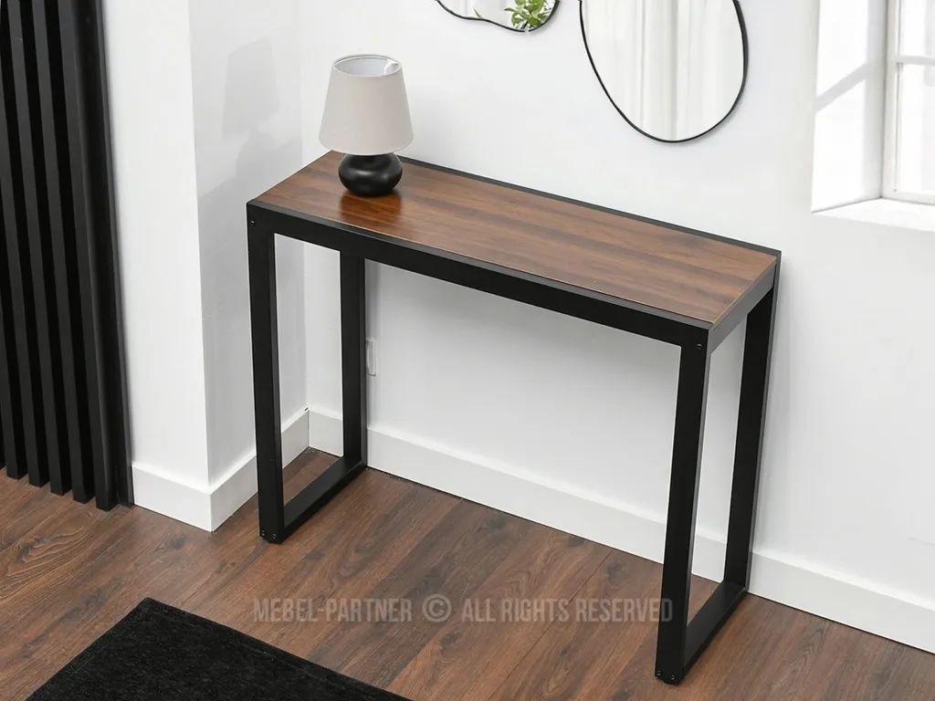 Table console de salon KRUM noyer et noir - Buffet d'appoint industriel