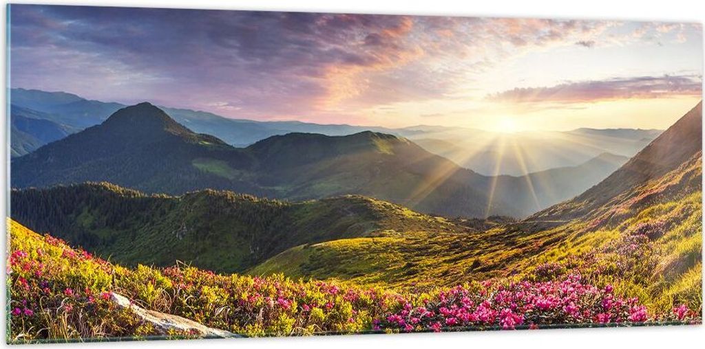Bilder auf glas - Gebirge Wiese Landschaft Wald - 120x50cm Produktbild 