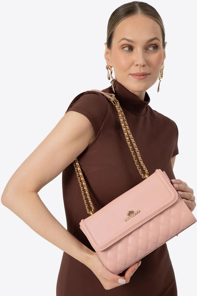 Sac à bandoulière rose en cuir pour cérémonie ou sortie chic en ville
