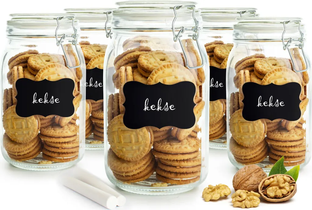 6 barattoli per conserve 1500ml swing top 10 etichette penna 6x sigillo barattolo di stoccaggio barattolo di stoccaggio