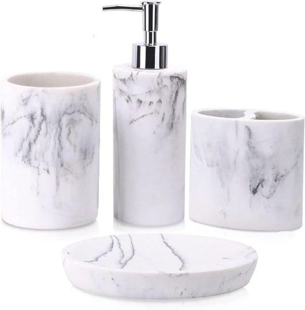 Kit salle de bain 4 pièces motif marbre distributeur de savon liquide