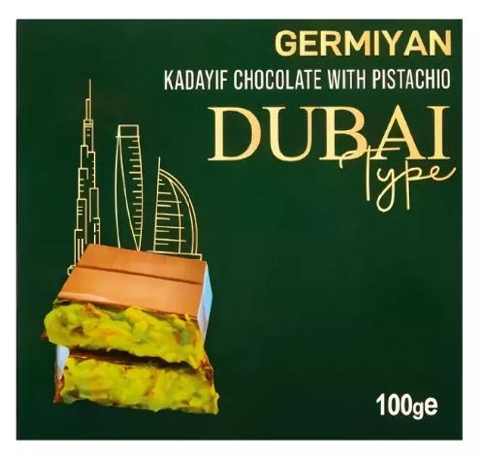 Chocovia Dubai Style Pistachio Chocolate 100 g – Pistazien-Kadayif-Schokolade, orientalischer Genuss + Heartforcards-Versandschutz