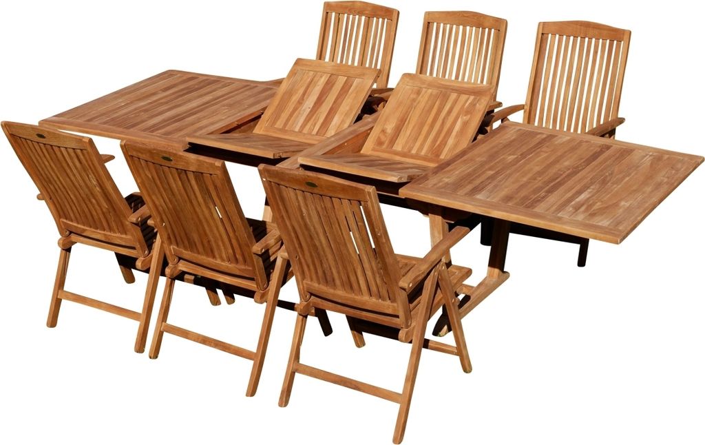 ALEOS. TEAK Gartengarnitur Gartenset Set Tobago Ausziehtisch 200-250-300cm x 100cm mit 6x Hochlehner Sessel Stühle