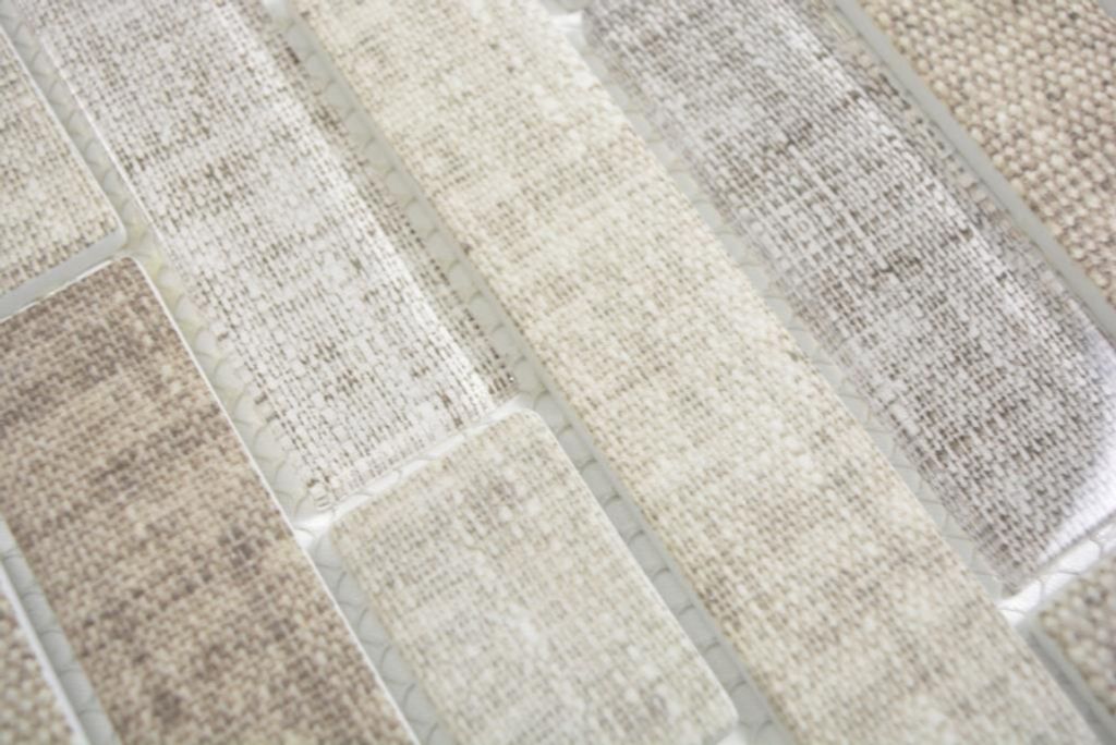 Handmuster Transluzent Mosaik Brick Verbund ECO Glasmosaik Textil beige Wand Fliesenspiegel Küche Bad MOS24-2099_m