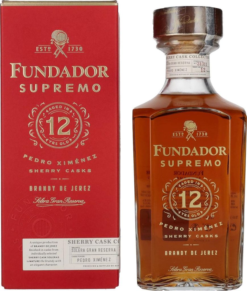 Fundador Supremo 12 Years Old Sherry Casks Brandy de Jerez 40% Vol. 0,7l in Geschenkbox