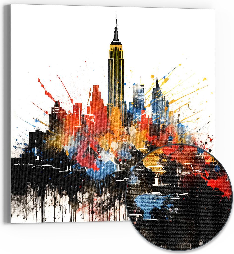DEQOART Hybrid Leinwand Bild 50x50 cm 'Farbige Stadtmythen' Wandbild Glas flach modern