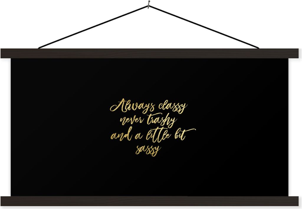 MuchoWow Textilposter Zitate - Gold - Schwarz 150x75 cm mit schwarzem Rahmen - Posterleiste