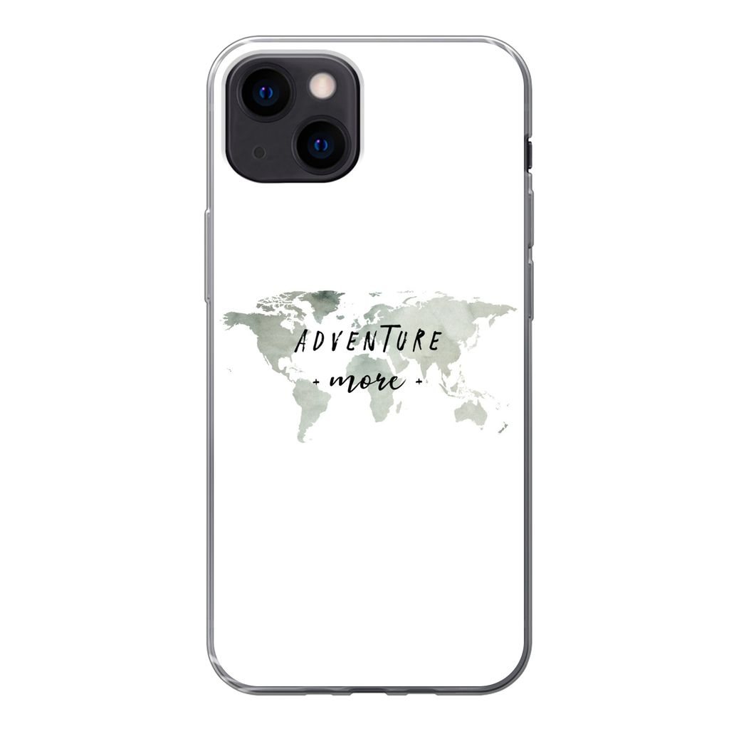 MuchoWow Handyhülle Schutzhülle Hülle für iPhone 13 mini Weltkarte - Grau - Zitate Silikon Softcase Handy Hülle - Softcase