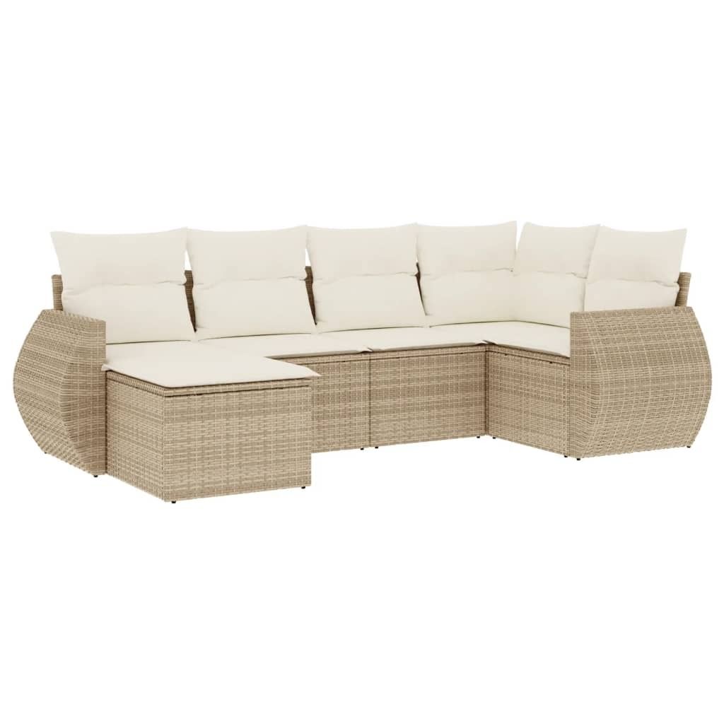 vidaXL 6-tlg. Garten-Sofagarnitur mit Kissen Beige Poly Rattan