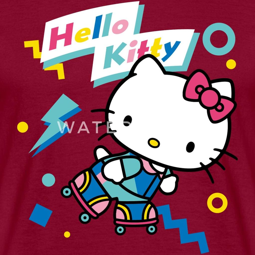 Spreadshirt Hello Kitty 90er Stil Mit Rollschuhen Männer T-Shirt, XL, Ziegelrot