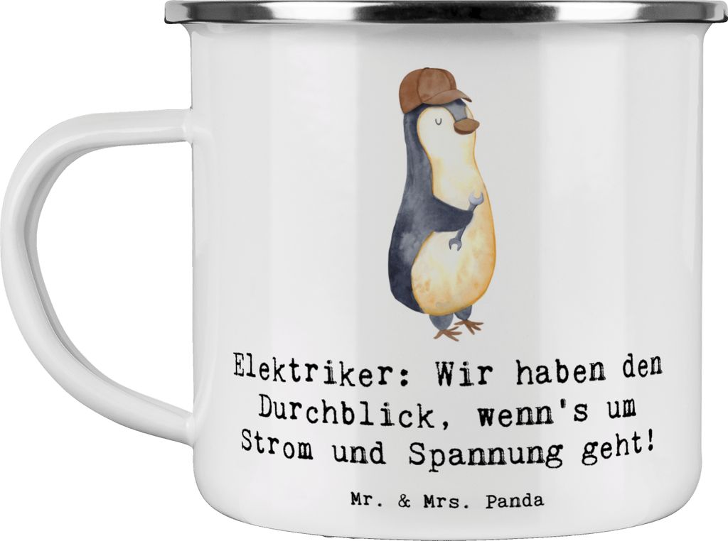 Mr. & Mrs. Panda Teetasse Elektriker Durchblick - Weiß - Geschenk, Outdoor Tasse, Berufe, becher emaille, Anerkennung, Geschenke für Berufstätig...