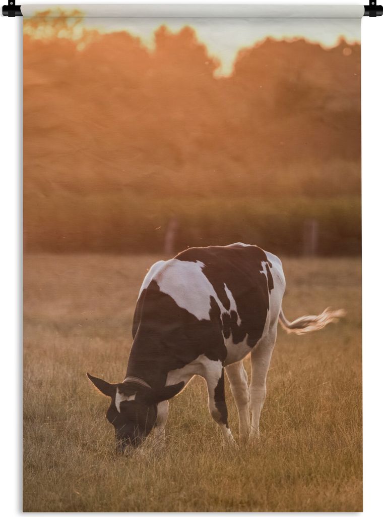 MuchoWow Wandteppich Wandbehang Kuh - Sonne - Tiere 90x135 cm Tapisserie Dekoration Wandtuch - Baumwolle - Wandskulptur