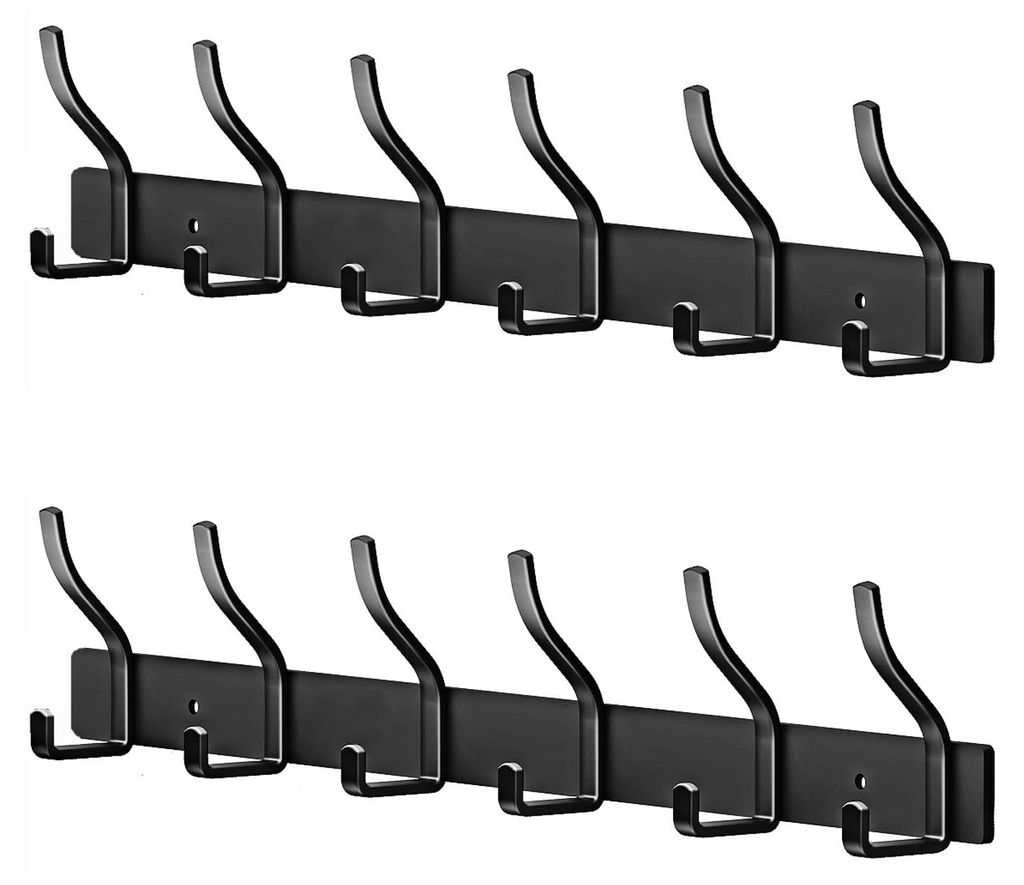 Schwarze Garderobe mit Edelstahlhaken, Wandhaken mit 6 Haken, Garderobe für Kleiderschrank, Wandgarderobe für Schlafzimmer, Küche, Kleiderständ...