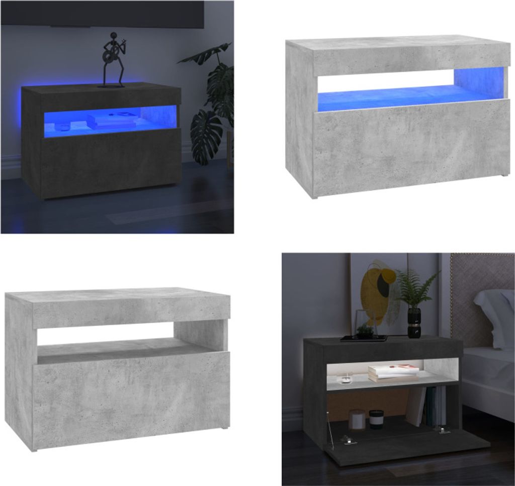 vidaXL TV Schrank mit LED Leuchten Betongrau 60x35x40 cm - TV-Schrank - TV-Schränke - TV-Schrank Mit LED-Leuchte - TV-Schrank Mit LED-Leuchten