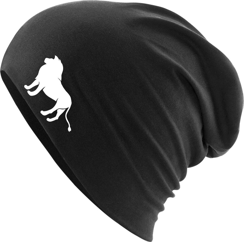 Huuraa Beanie Löwe Silhouette Black One Size Baumwolle und Elasthan Mütze Geschenkidee