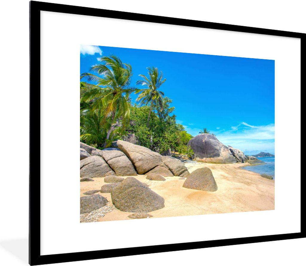 MuchoWow Gerahmtes Poster Strand - Tropen - Meer - Pflanzen 80x60 cm - Poster mit Schwarzem Bilderrahmen Wandposter Rahmen Foto Bilder - Schlafzi...