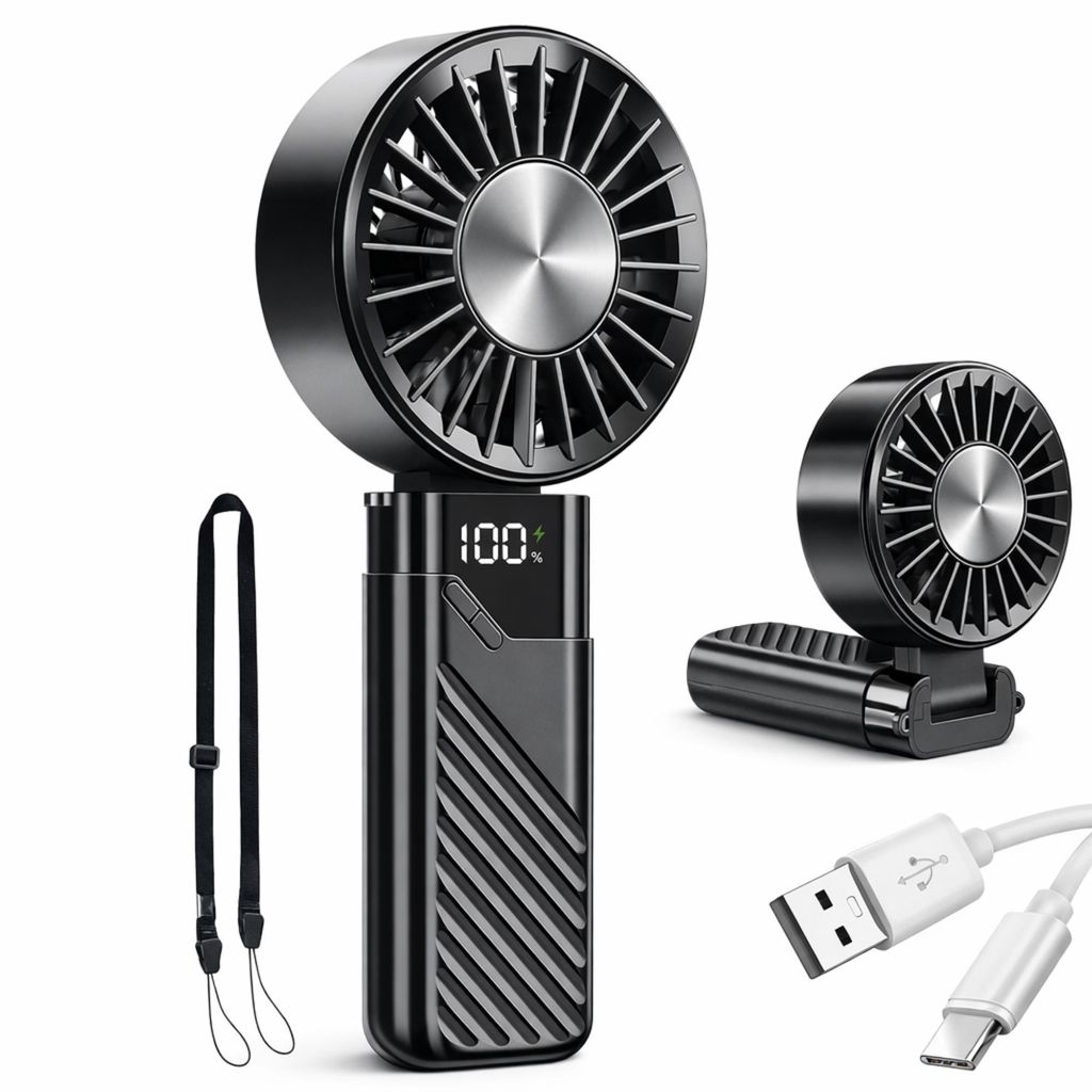 Tragbarer, wiederaufladbarer 3-in-1-Ventilator mit Produktbild 