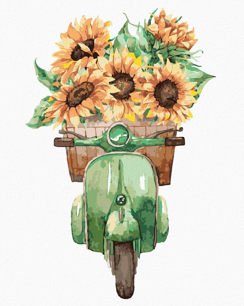 Zuty - Malen nach Zahlen - MOTORROLLER VOLLER SONNENBLUMEN, 40x50 cm, ohne Keilrahmen