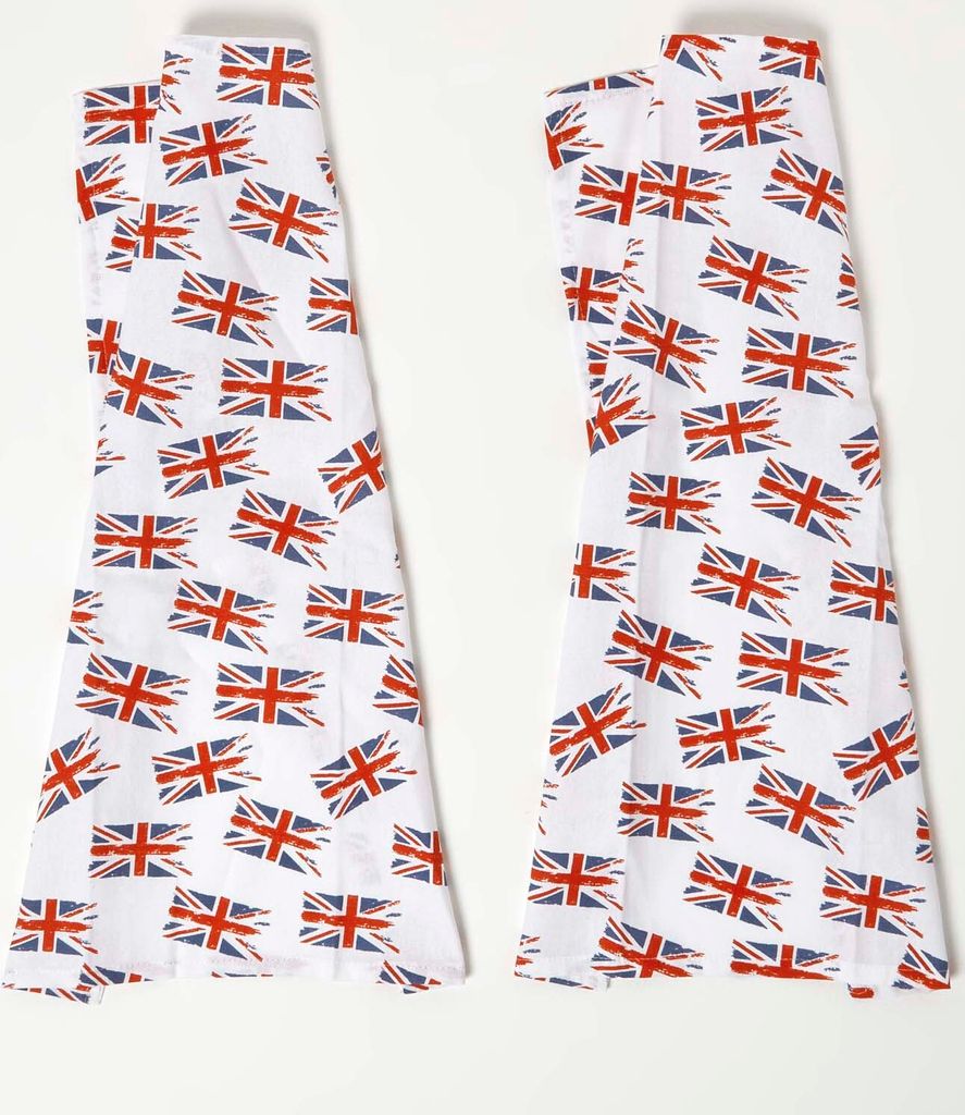 HOMESCAPES 2er-Set Geschirrtücher Baumwolle mit Union Jack - blau-weiß-rot, 45 x 65 cm