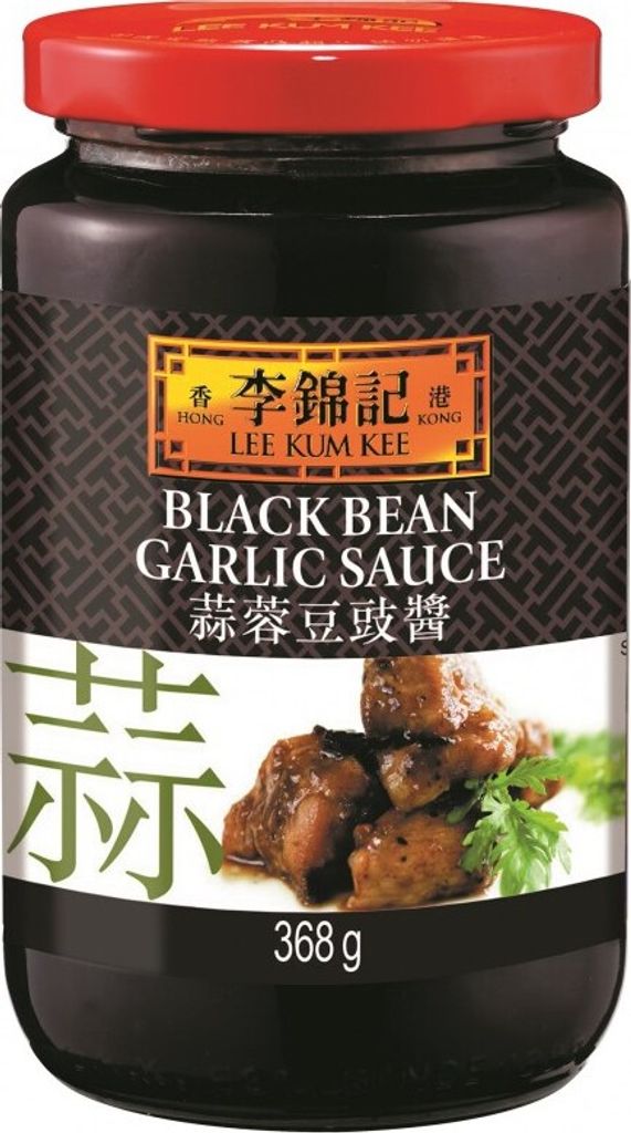 A jar of Lee Kum Kee Black Bean Garlic Sauce.