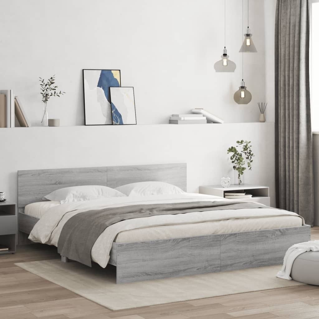 Maison Exclusive - Bettgestell mit Kopfteil Grau Sonoma 160x200 cm