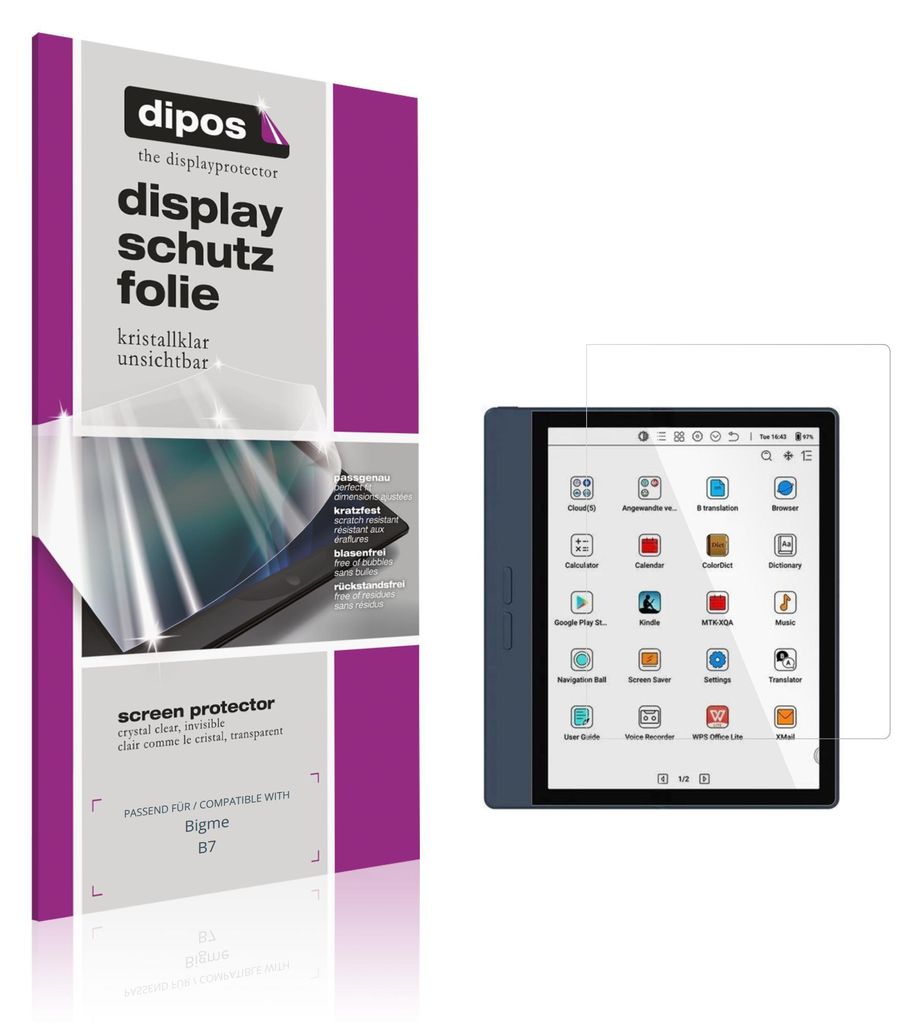 2x Schutzfolie für Bigme B7 klar Displayschutzfolie Folie Display Schutz dipos