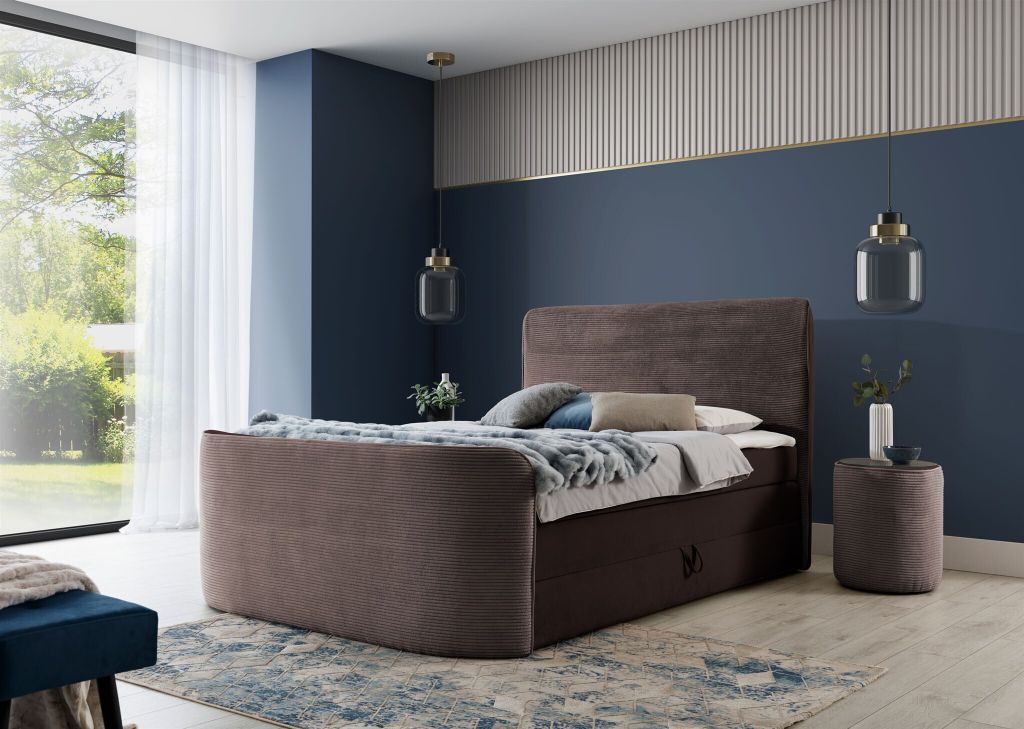 Boxspringbett Schlafzimmerbett BODY 120x200cm in Stoff Schokobraun inkl. Bettkasten