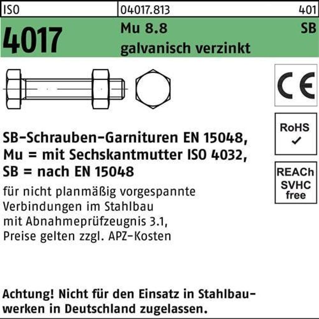 Sechskantschraube ISO 4017 VG M12x 55 8.8 galv.verz. SB 100 Stück