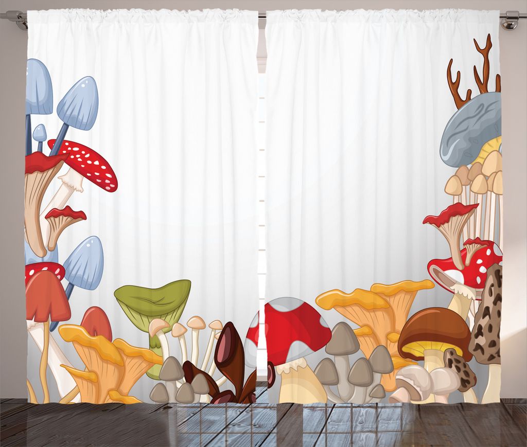 ABAKUHAUS Wald Rustikaler Gardine, Wilde Pilze Cartoon, Schlafzimmer Kräuselband Vorhang mit Schlaufen und Haken, 280 x 225 cm, Mehrfarbig