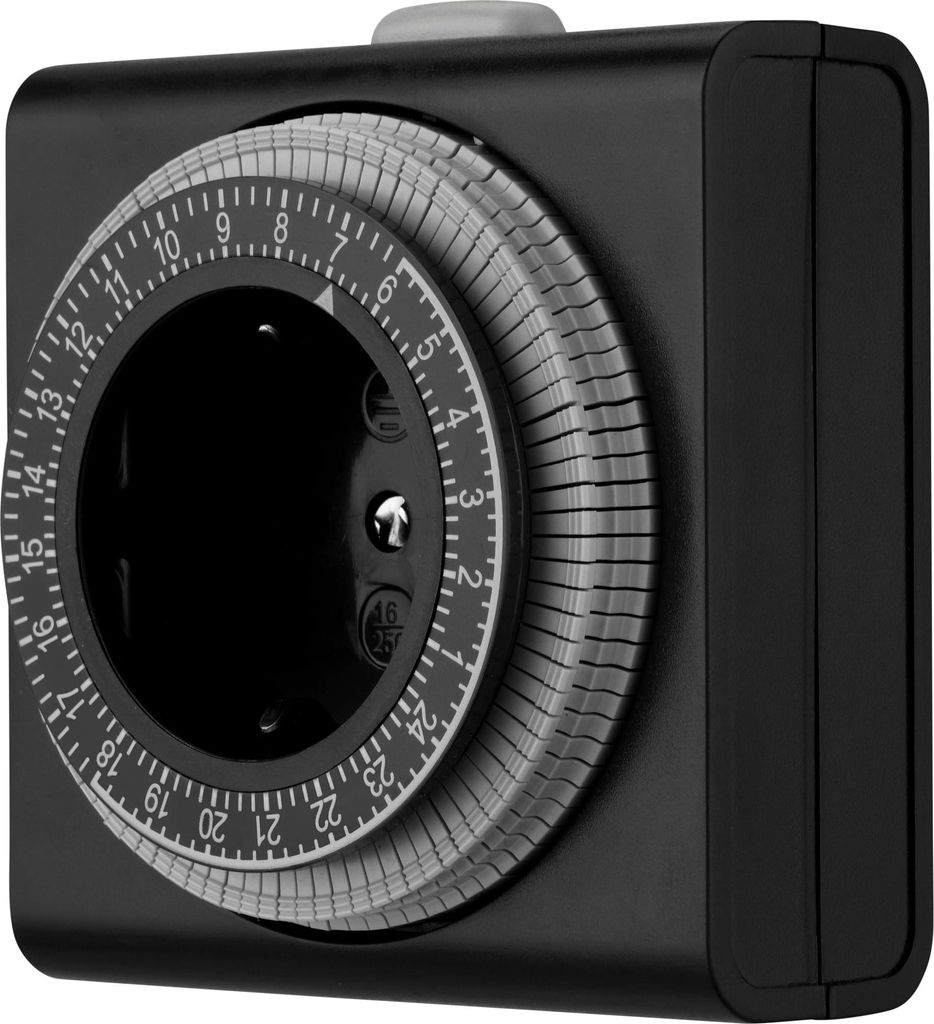 REV Zeitschaltuhr Steckdose – 24h Format, 96 Zeiten a 15min – mechanischer Timer Steckdose, 230VAC, max. 16A/3680W, anthrazit