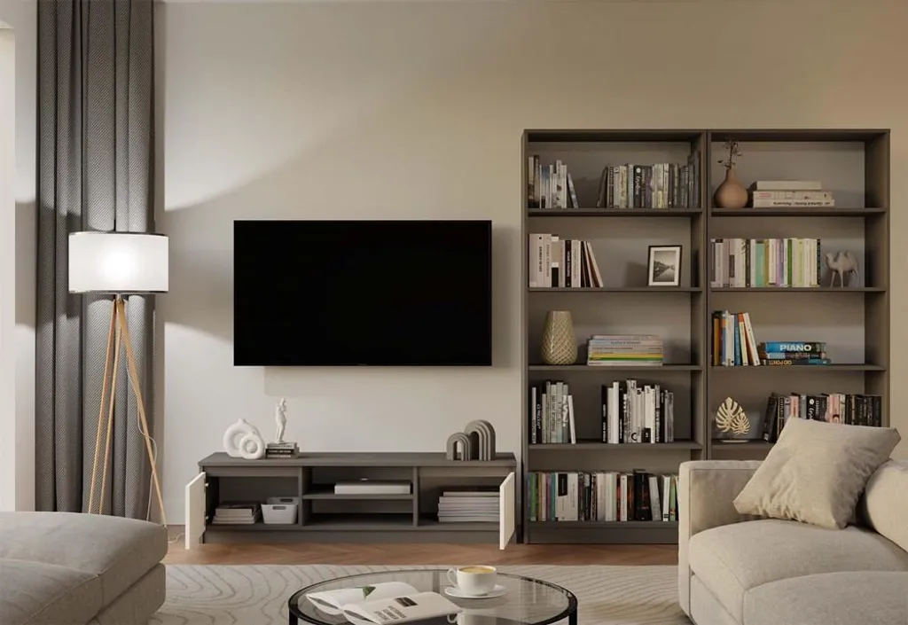 Table TV SABA 2 Anthracite et Blanc - Meuble TV Design pour Salon Moderne