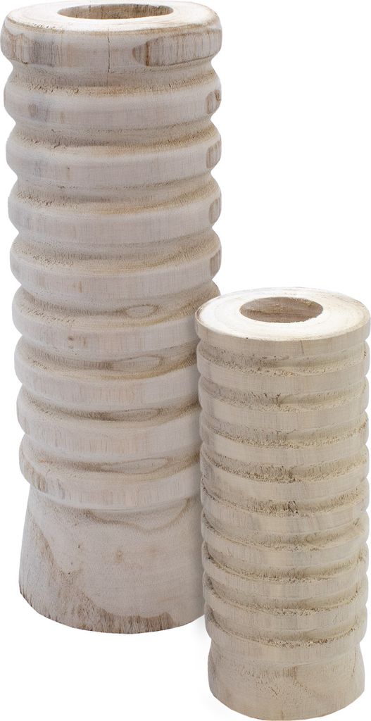 Deko Vasen im 2er Set aus Paulownia Holz - 21 / 31 cm - Vase geriffelt