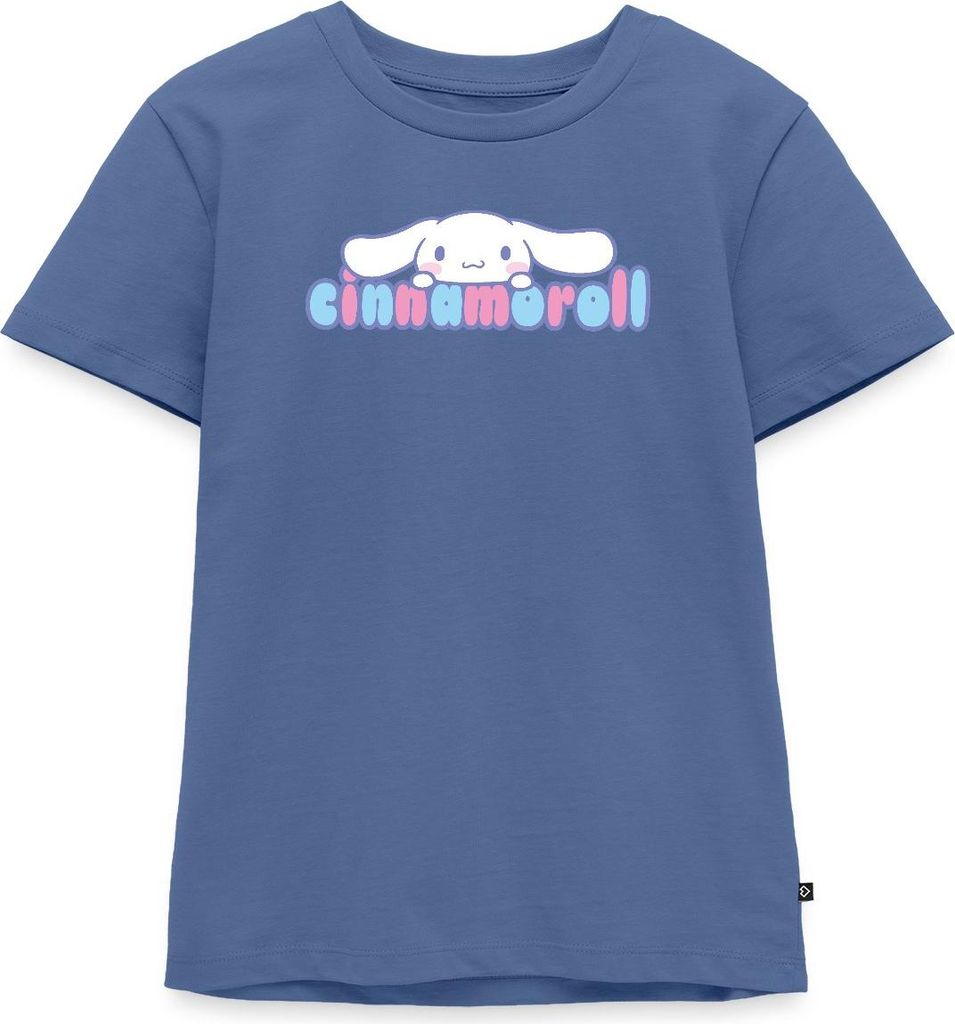Spreadshirt Cinnamoroll Guckt Über Schriftzug Kinder Premium T-Shirt, 110/116 (4 Jahre), Taubenblau