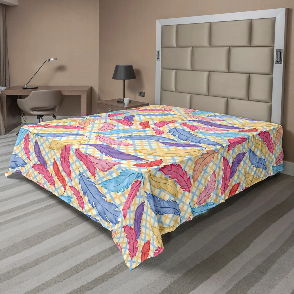Drap de lit décoratif plumes et rayures pour chambre moderne 260x228