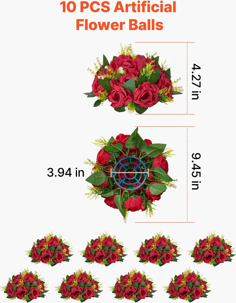 Décorations de Table à la Maison et Fêtes : 10 Boules de Fleurs en Soie