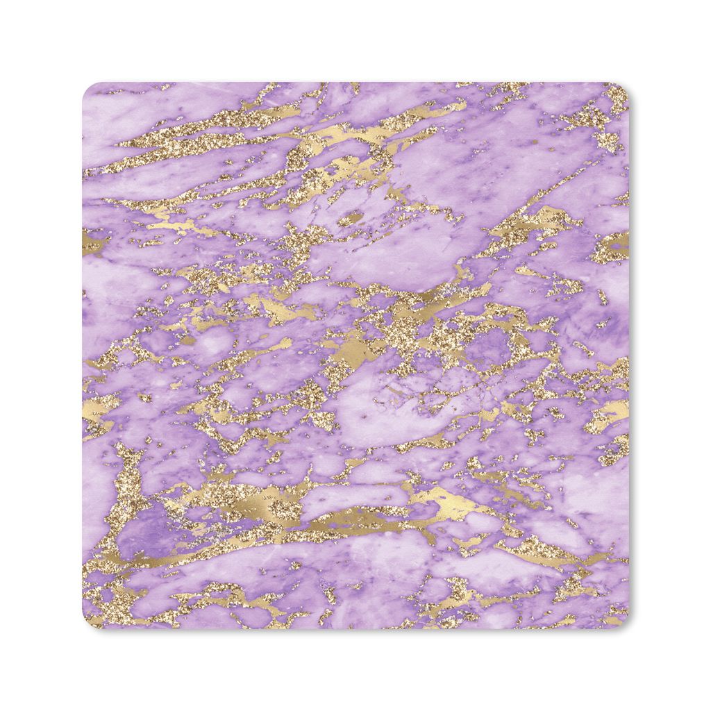 MuchoWow Mauspad Mousepad Marmor - Glitzer - Lila - Gold 20x20 cm - Mousepads - Maus Mat - Pad - Mausunterlage - Desk Mat - Bureauartikeln