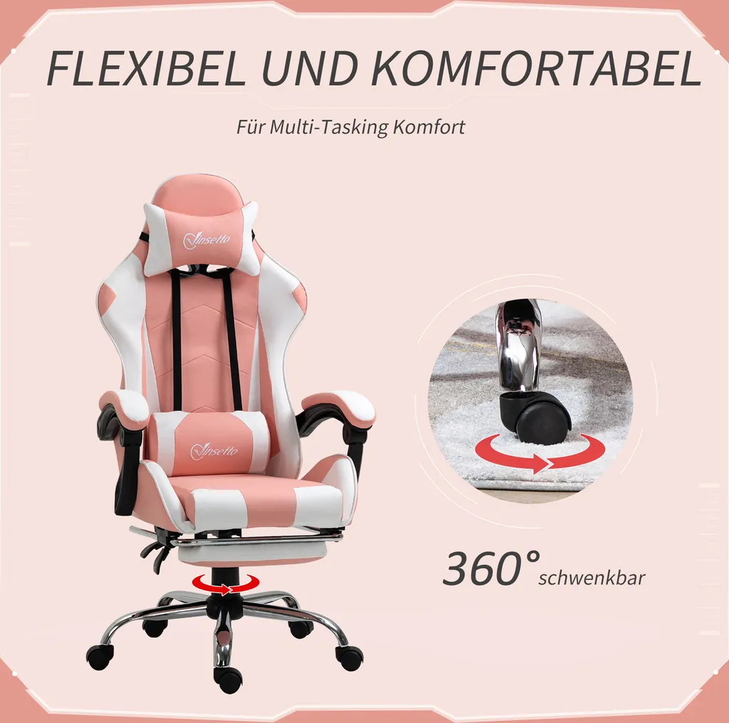 Vinsetto Sedia Ergonomica Design Rosa: Eleganza e Comfort al PC - 6