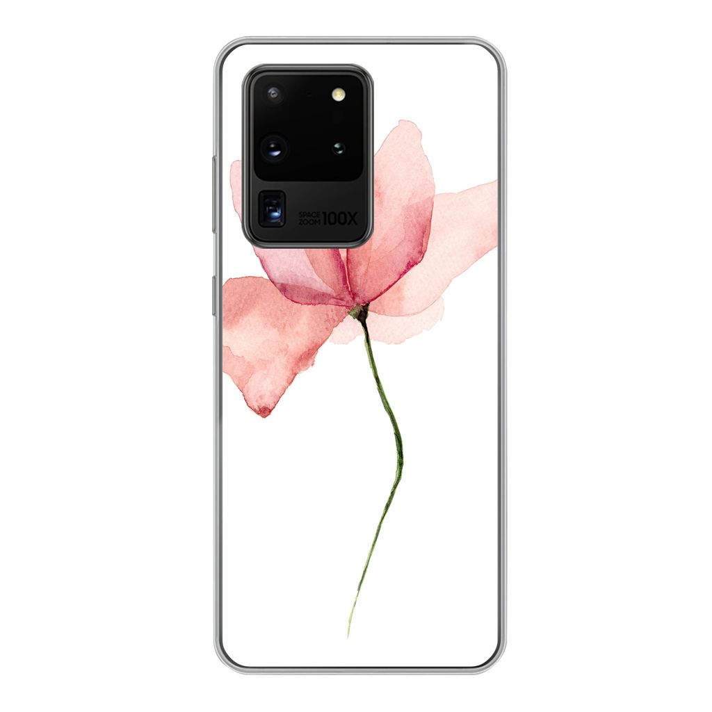 MuchoWow Handyhülle Schutzhülle Hülle für Samsung Galaxy S20 Ultra Blumen - Aquarell - Rosa Silikon Softcase Handy Hülle - Karteninhaber