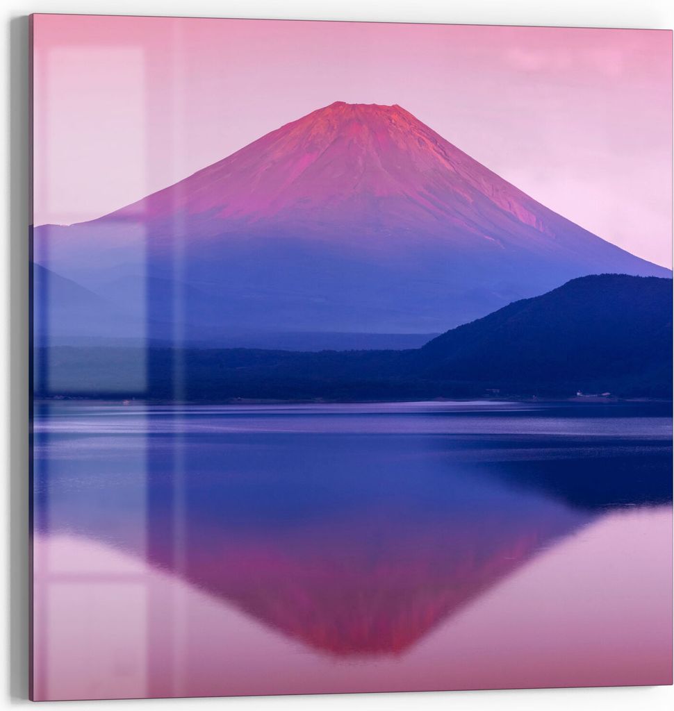 DEQORI Glasbild Echtglas 30x30 cm 'See Motosu und Mt. Fuji' Wandbild Bild modern Deko