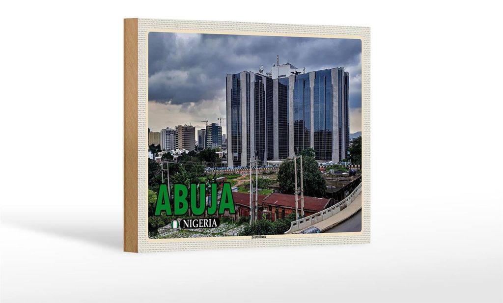 Holzschild Reise 18x12 cm Abuja Nigeria Zentralbank Dekoration