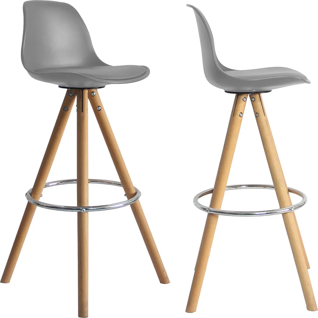 Lot de 2 tabourets TOBIAS gris avec assise rembourrée grand confort