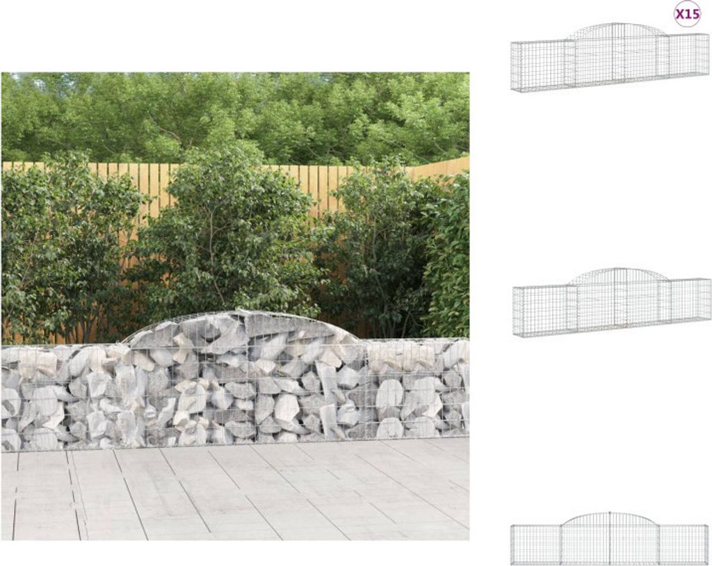 vidaXL Gabionen mit Hochbogen 15 Stk. 300x30x60/80 cm Produktbild 