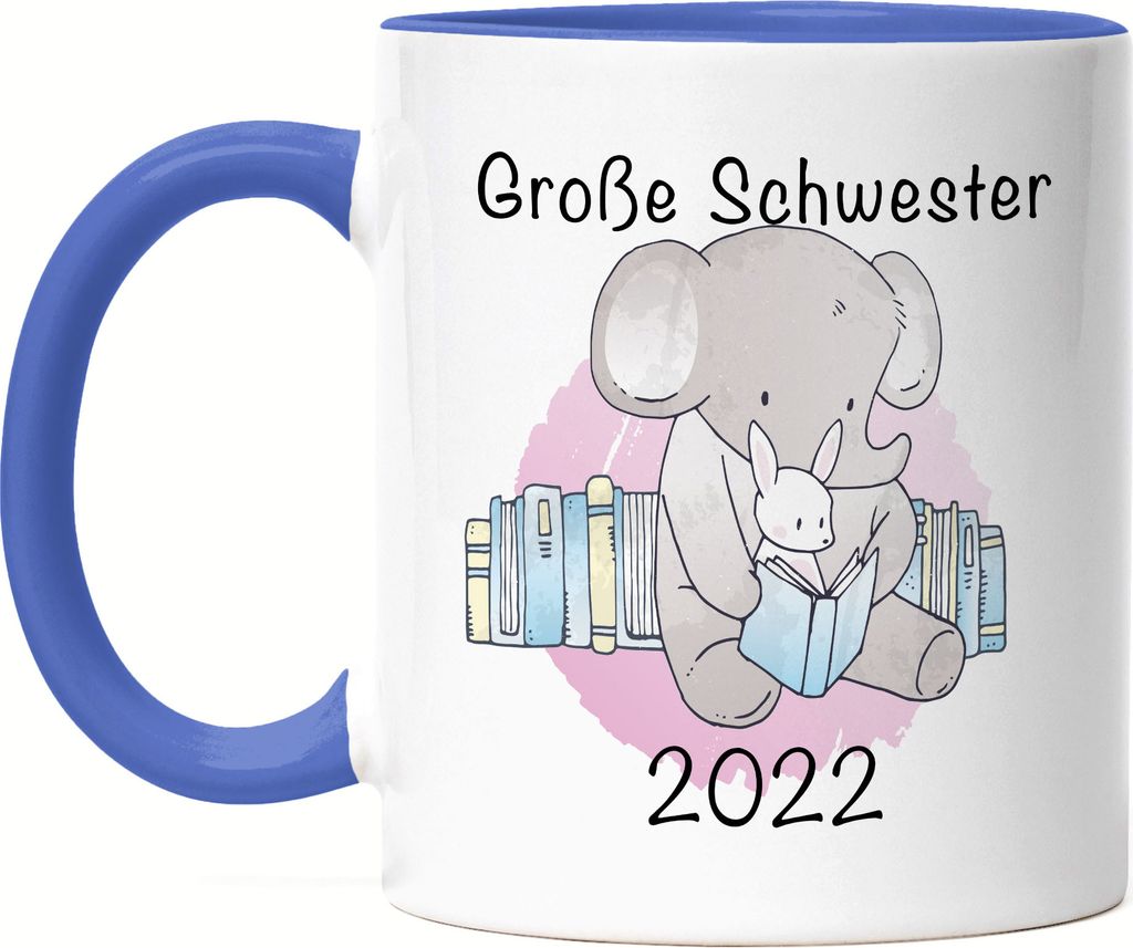 Große Schwester 2022 Tasse Blau Süßes Motiv Elefant Hase Produktbild 