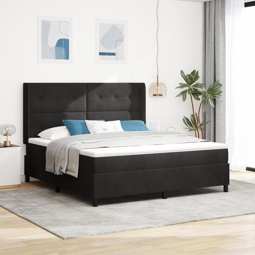 Eleganten-Stil Polsterbett Boxspringbett mit Matratze Schwarz 180x200 cm Samt - Bettrahmen - Klassische Betten DE28370