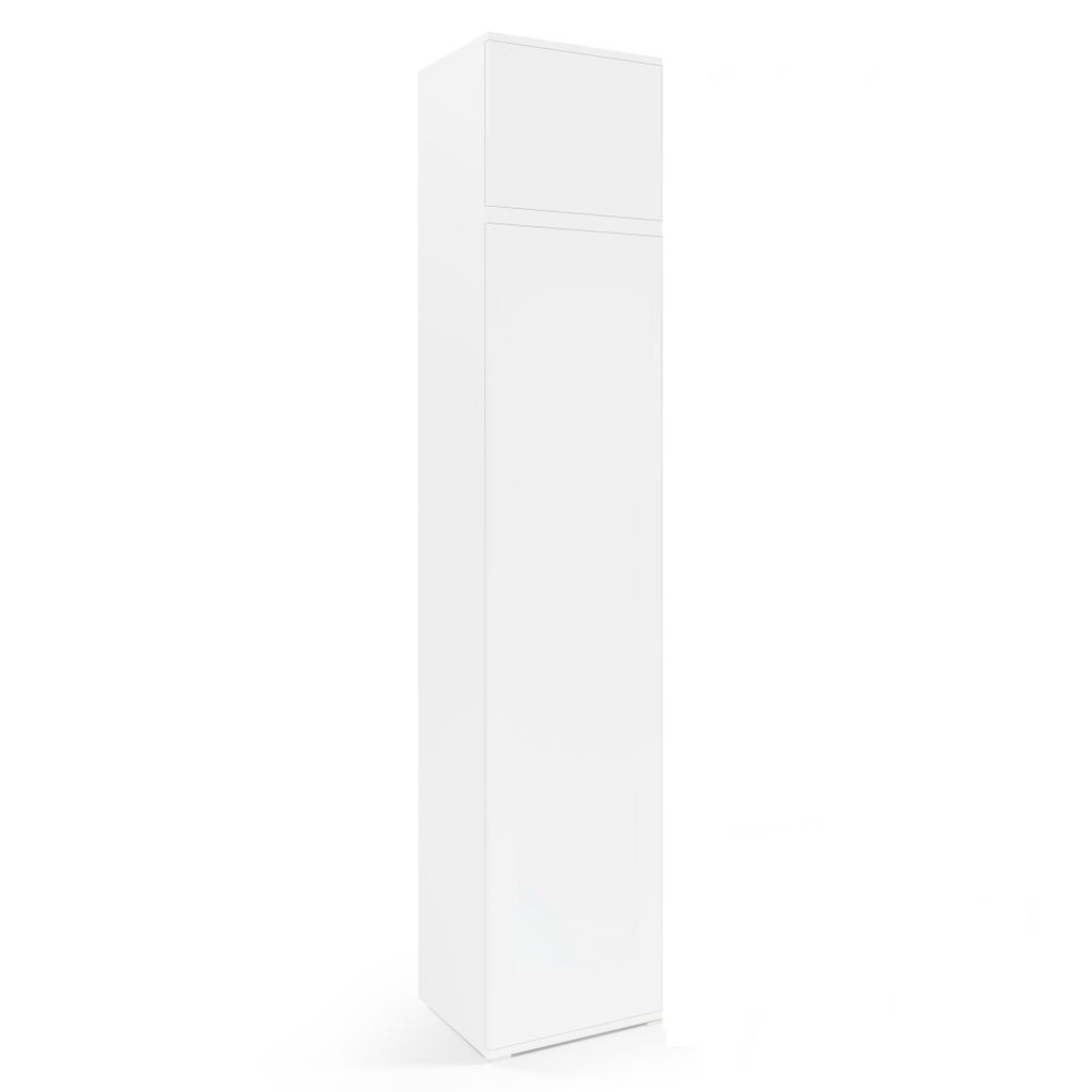 Kleiderschrank 45 cm "Modulo" mit Schrankaufsatz, Mehrzweckschrank, Weiß, Push-to-Open-System, Modernes Design