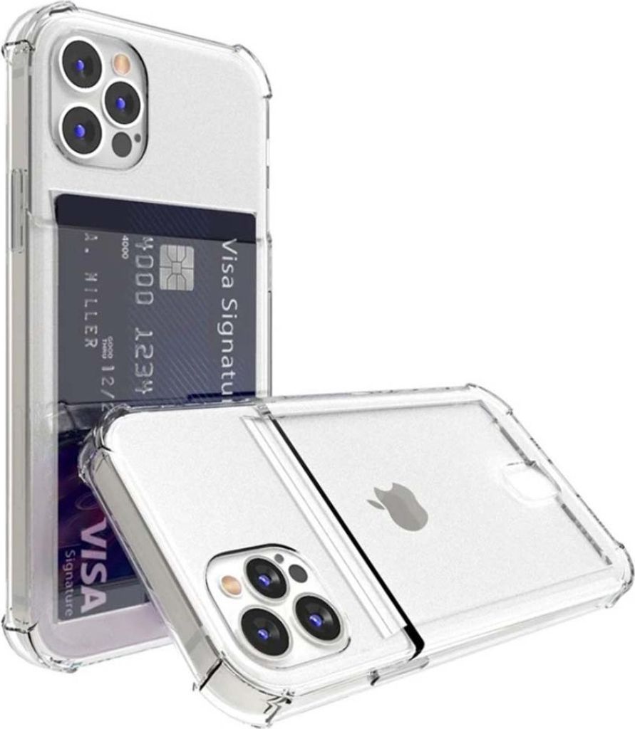 Smartphonica Telefoonhoesje Geschikt voor iPhone 12 met Pasjeshouder Doorzichtig Siliconen - Transparant TPU Shockproof Backcover Case with Card ...