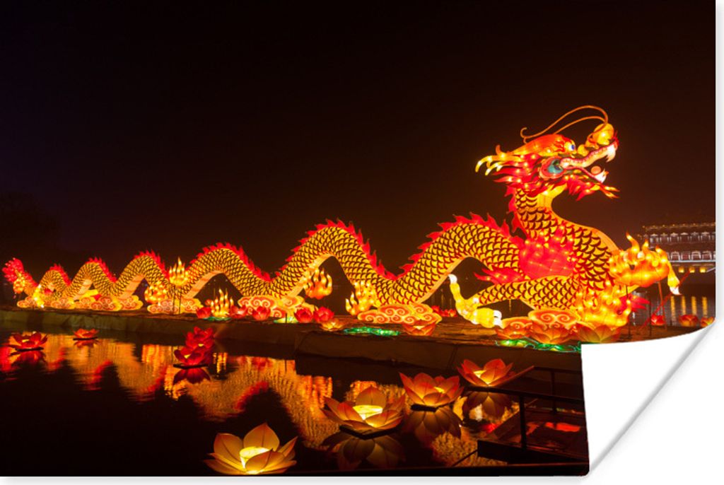 MuchoWow Poster Ein chinesischer Drache mit Licht 180x120 cm - Fotoplakat