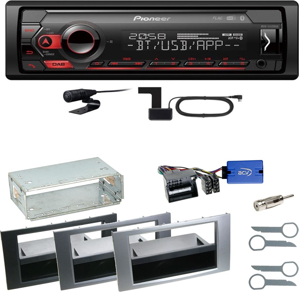 Pioneer MVH-S420DAB Bluetooth DAB+ Einbauset für Ford Focus C-Max Fiesta Transit