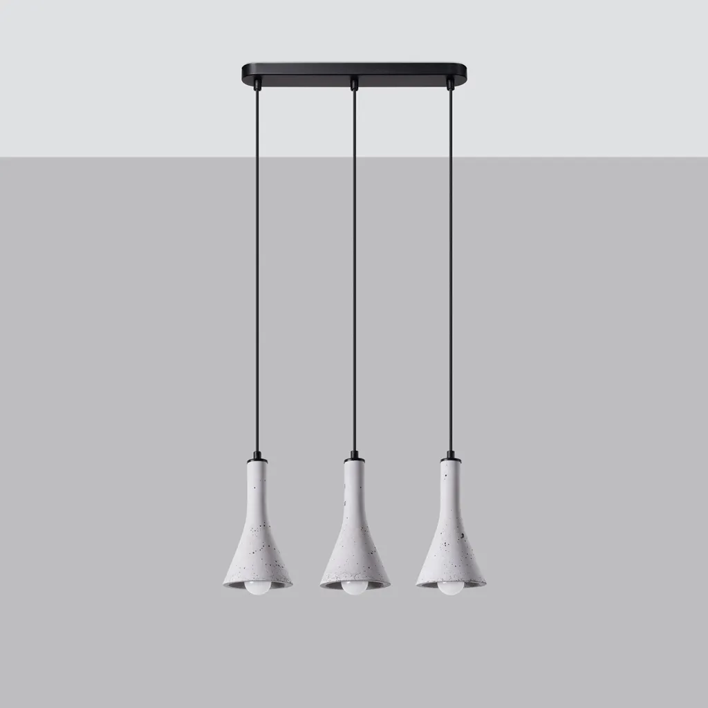 Suspension béton grise REA 110cm design minimaliste 3 sources E14 - 2